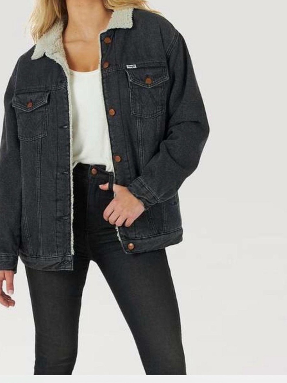 Wrangler Black Sherpa-Lined Denim Jacket